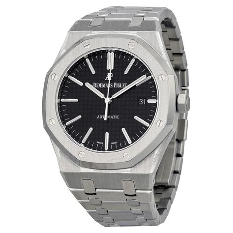 audemars piguet royal oak black dial stainless steel bracelet|Audemars Piguet royal oak movement.